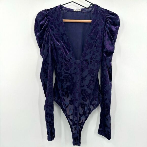NWT free people magic hour puff sleeve velvet bodysuit small - Picture 2 of 9